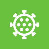 White virus icon on green background.