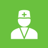 White icon of a doctor on green.