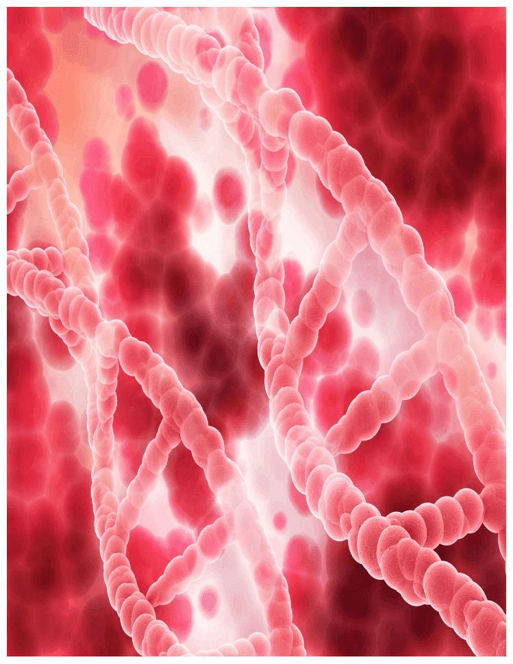 DNA strands against a red background.