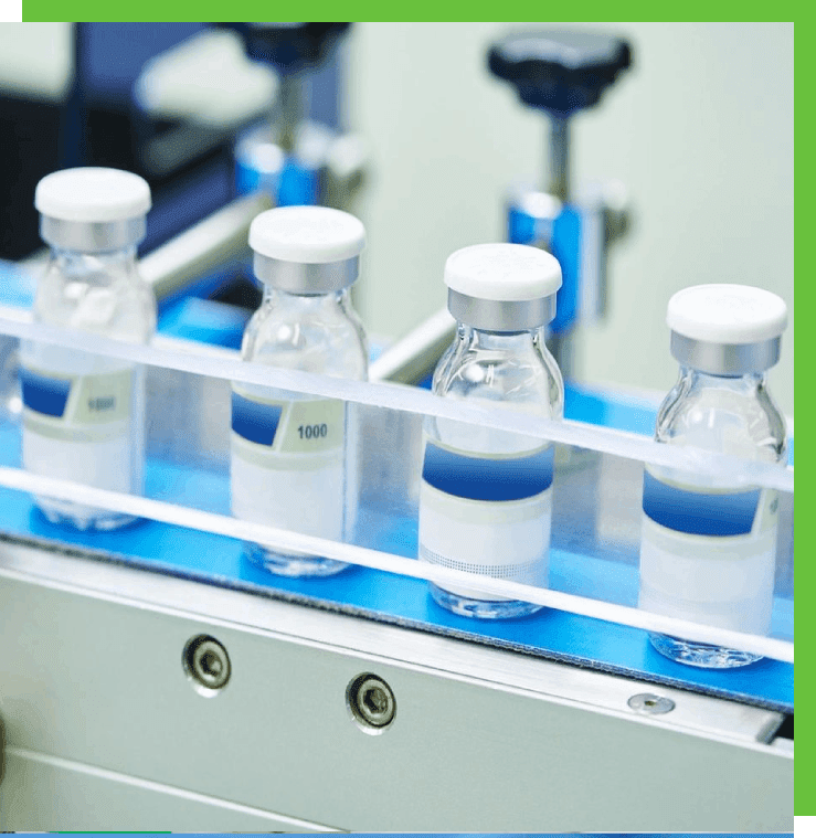 Bottles on a pharmaceutical production line.